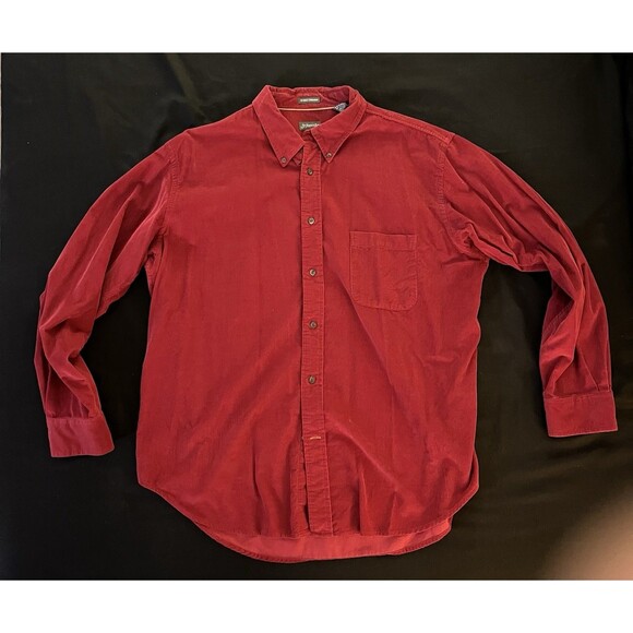 St. John's Bay Other - St. John's Bay Men's Red Corduroy Button Down Shirt Vintage XL 21 - Wale Texture
